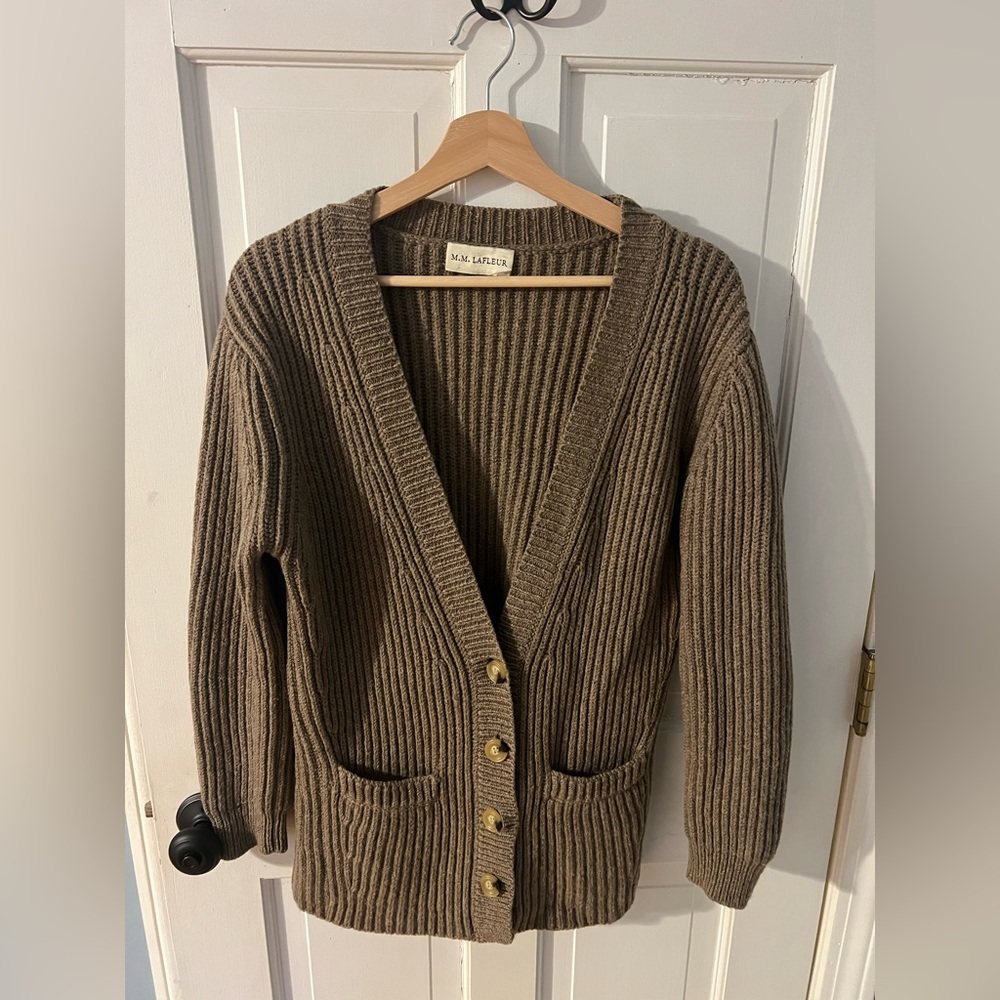 MM Lafleur 100% Wool Chunky Knit Cardigan Fisherman Sweater
